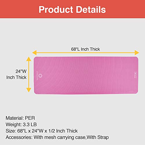 Primasole Yoga Mat Eco-Friendly Material 1/2 (10mm) Non-Slip Yoga Pilates  Fitness at Home & Gym Twin Color Azalea Pink/Gray PSS91NH075A